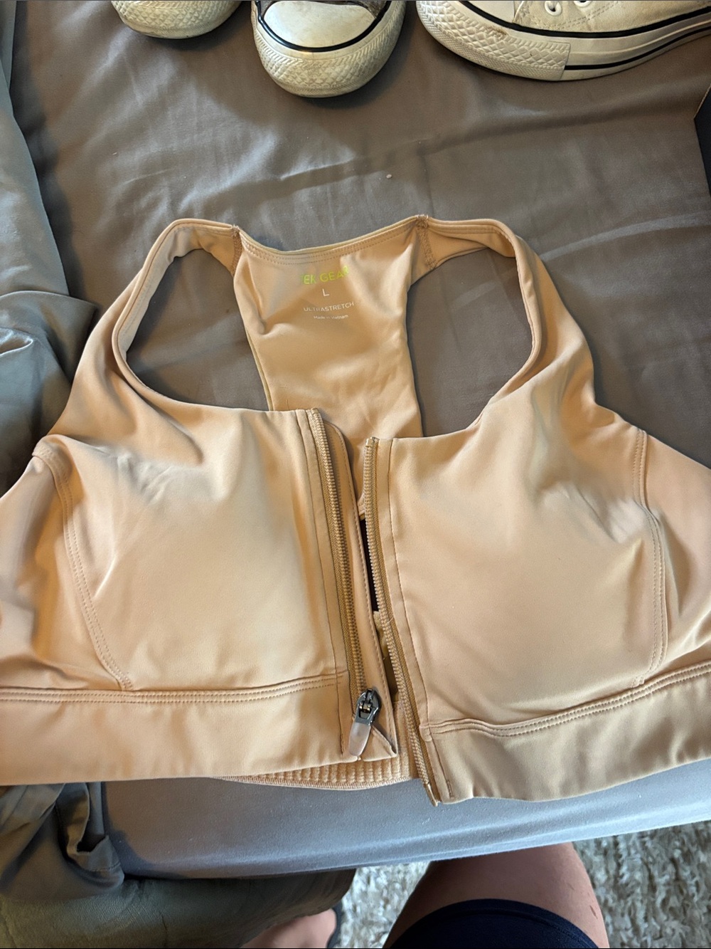 tek gear Nude Front-Zip Racerback Sports Bra